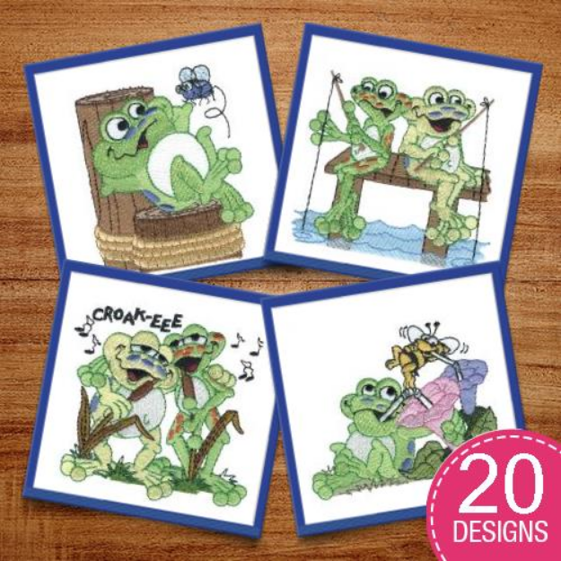 Picture of Frolicking Frogs Embroidery Design Pack