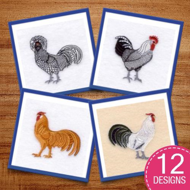 Picture of Roosters Embroidery Design Pack
