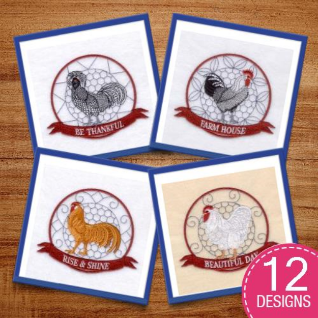 Picture of Rooster Decor with Country Banner Embroidery Design Pack