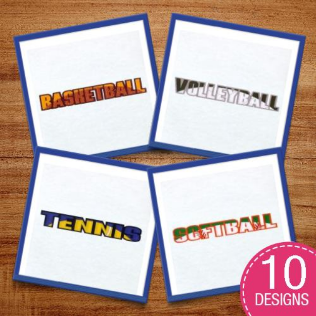 Picture of Sports Names Applique Embroidery Design Pack