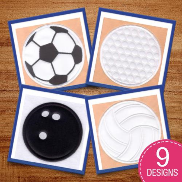 Picture of Sports Applique Balls 8" High (Satin) Embroidery Design Pack