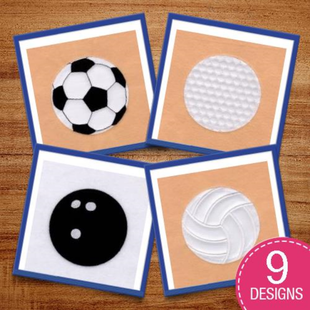 Picture of Sports Applique Balls 8" High (ZigZag) Embroidery Design Pack