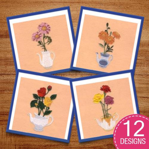 Picture of Teapot Flowers Embroidery Design Pack
