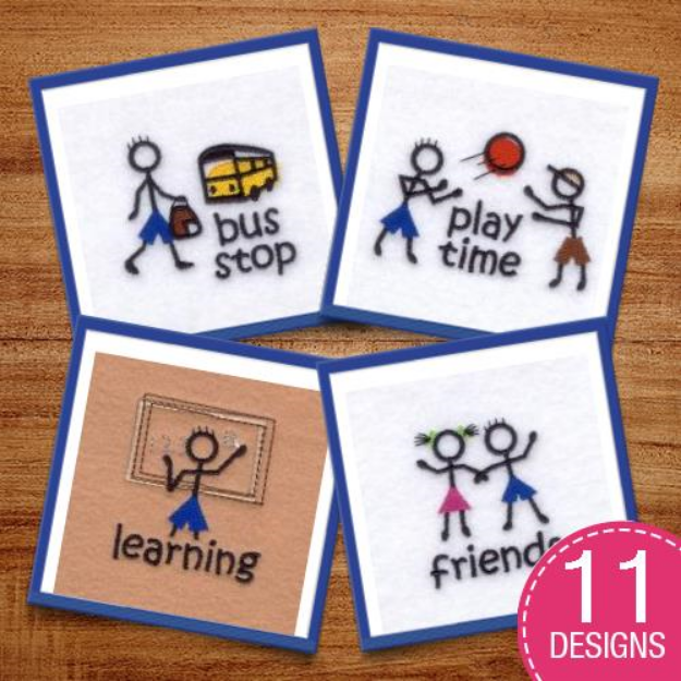 Picture of Back to School Stick Kids  Embroidery Design Pack