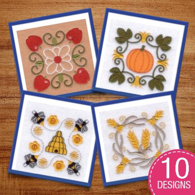 Picture of Fall Folk Art Squares  Embroidery Design Pack