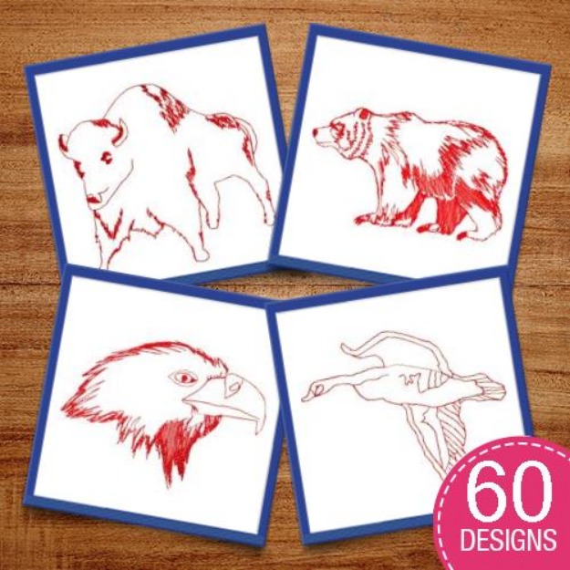 Picture of Wildlife Redwork Embroidery Design Pack