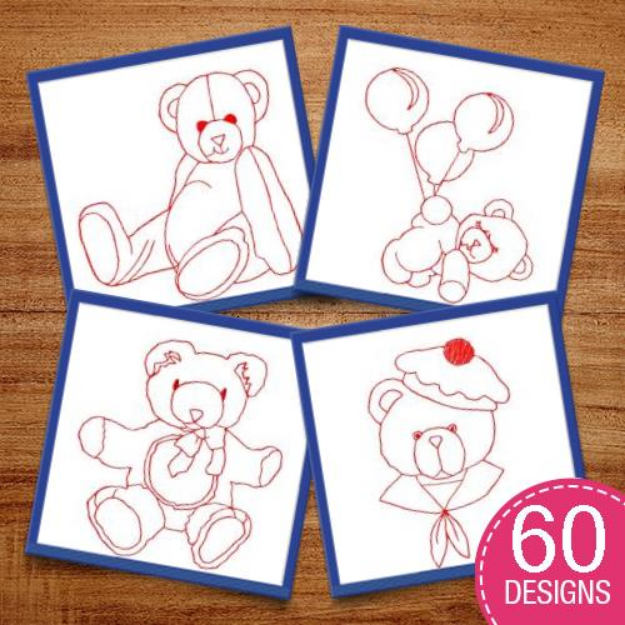 Picture of Teddy Bear Redwork Embroidery Design Pack