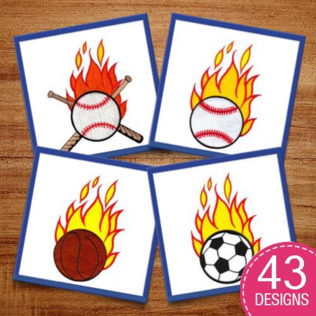 Picture of Flaming Sports Package R Embroidery Design Pack