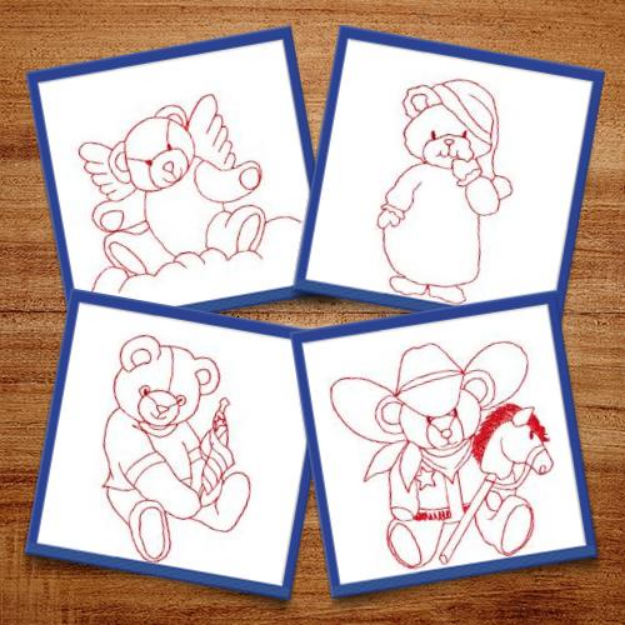 Picture of Teddy Bear Redwork #2 Embroidery Design Pack