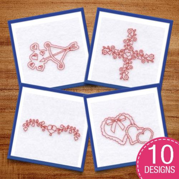 Picture of Redwork Valentines Embroidery Design Pack