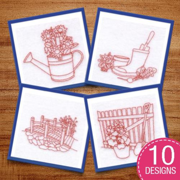 Picture of Garden Redwork Embroidery Design Pack
