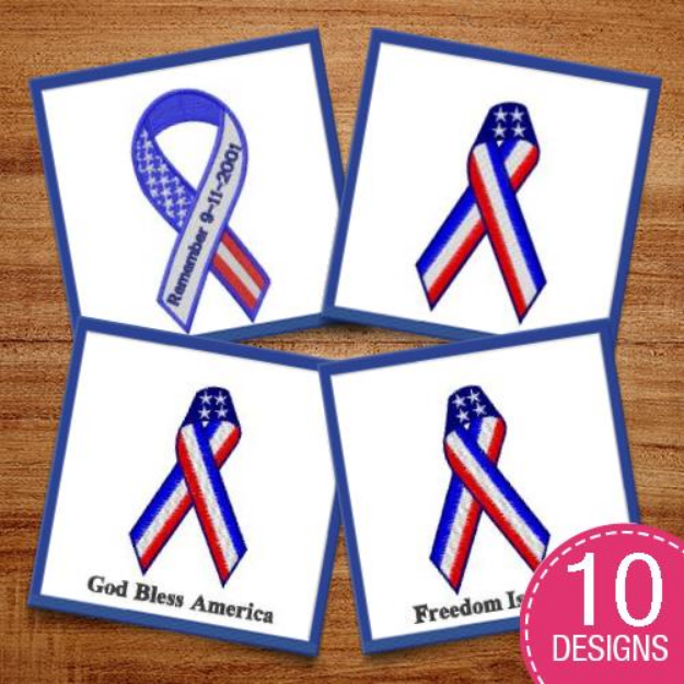 Picture of Patriotic Hope Ribbons Embroidery Design Pack