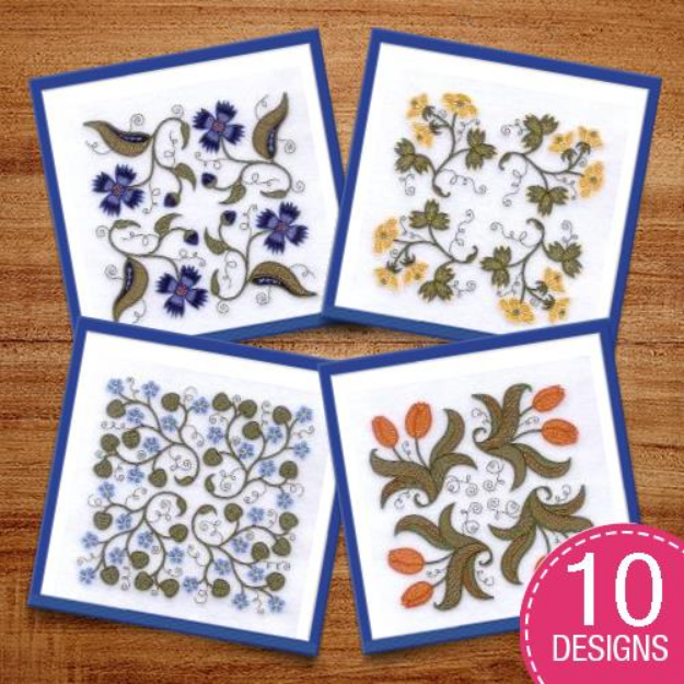 Picture of Spring Jacobean Flower Squares Embroidery Design Pack