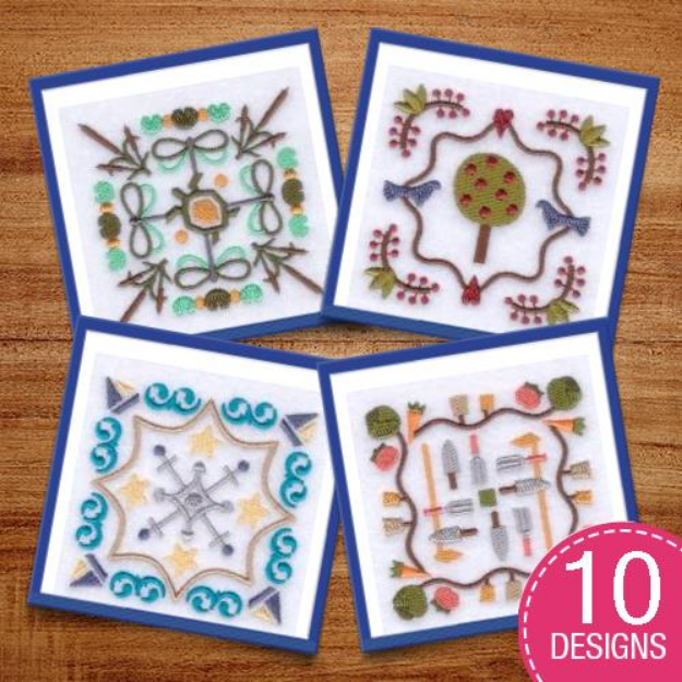 Picture of Summer Folk Art Squares Embroidery Design Pack