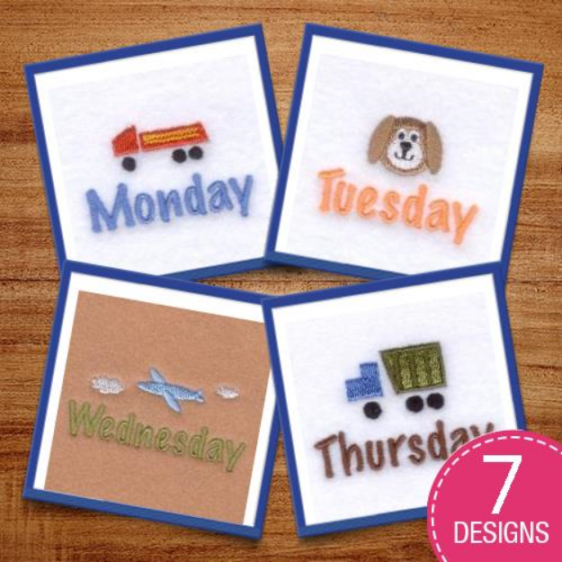 Picture of Days of the Week Boys Design Pack Embroidery Design Pack