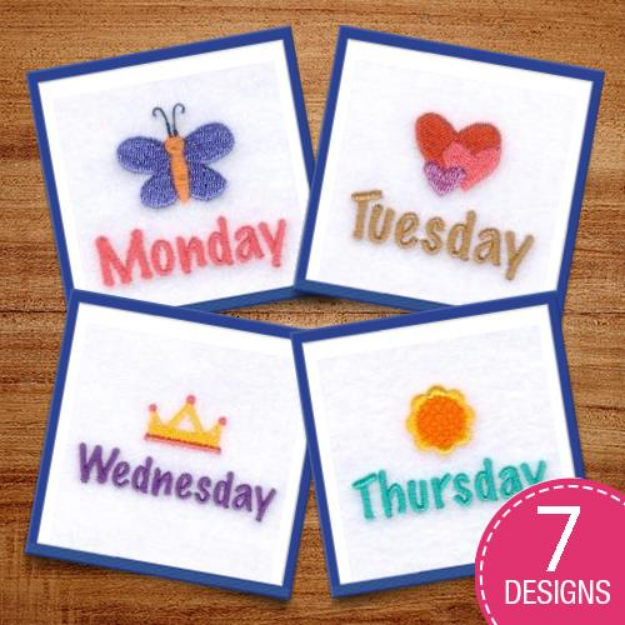 Picture of Days of the Week Girls Embroidery Design Pack