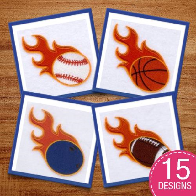 Picture of Flaming Sports Balls Embroidery Design Pack