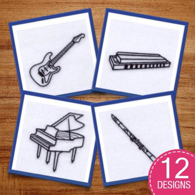 Picture of Musical Instrument Outlines Design Pack Embroidery Design Pack