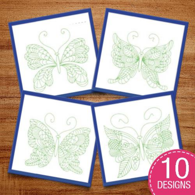 Picture of Butterfly Greenwork - Stem Stitch Embroidery Design Pack