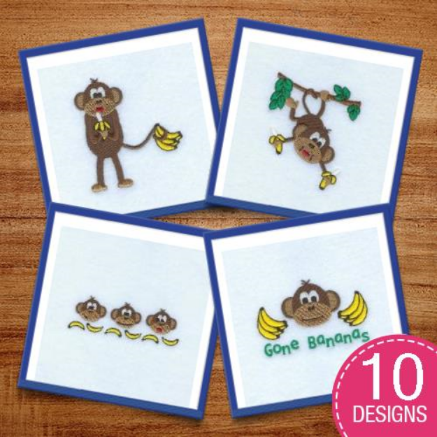 Picture of Monkeys Gone Bananas Embroidery Design Pack