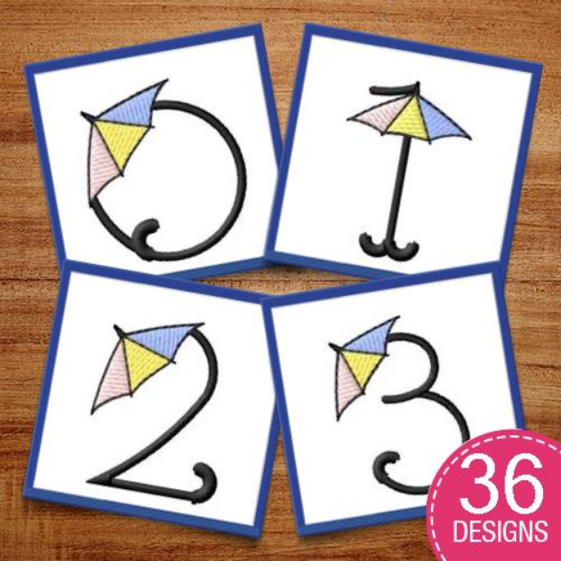 Picture of Umbrella Alphabet Embroidery Design Pack