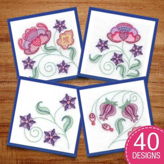 Picture of Jacobean Floral Embroidery Design Pack