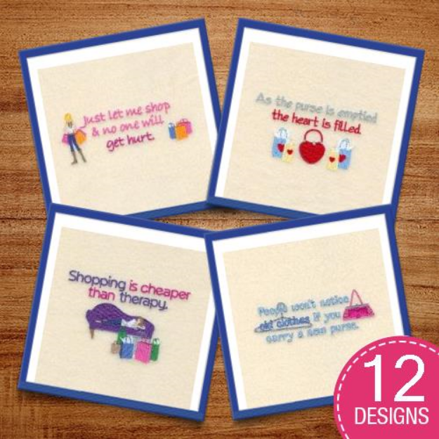 Picture of Purse and Shopping Sayings Embroidery Design Pack