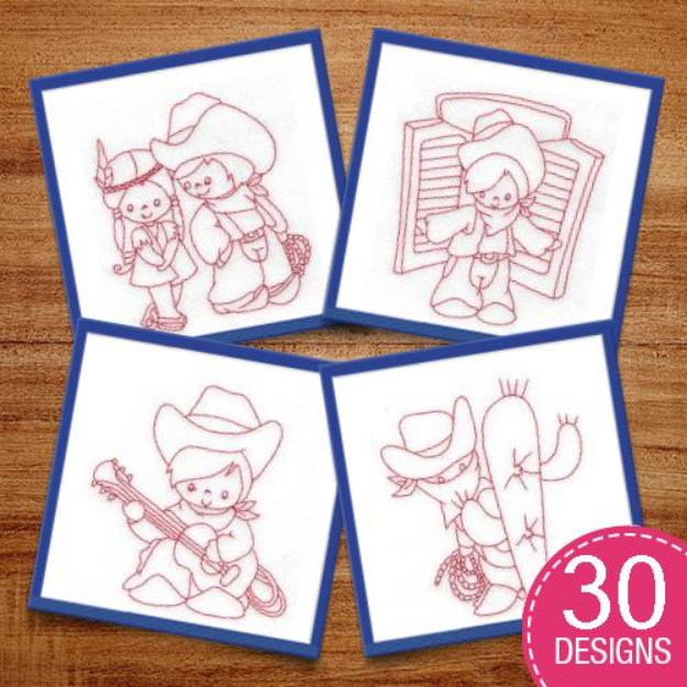 Picture of Little Cowboy Redwork Embroidery Design Pack