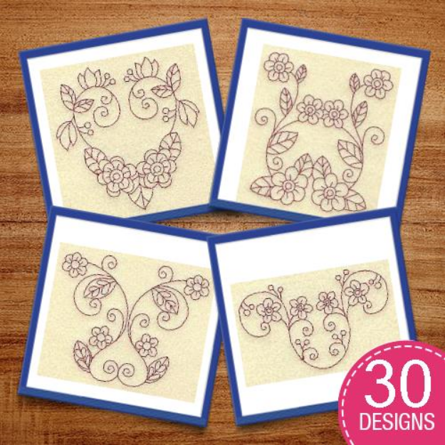 Picture of Delicate Violets Redwork Embroidery Design Pack