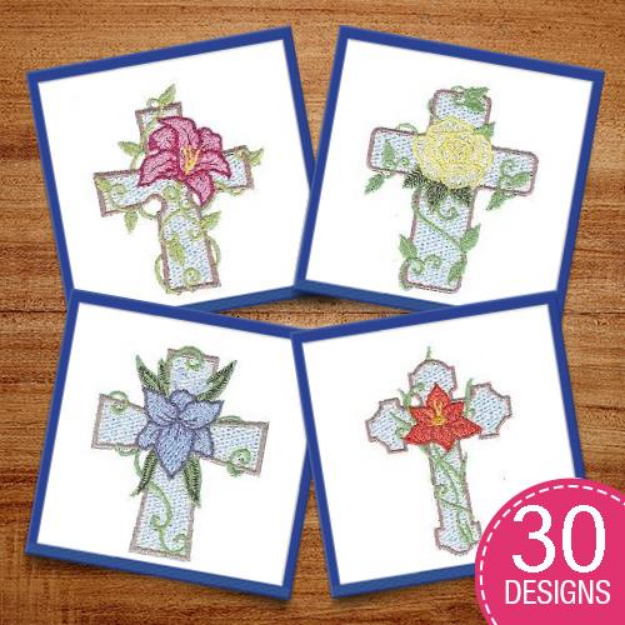 Picture of Floral Crosses Embroidery Design Pack