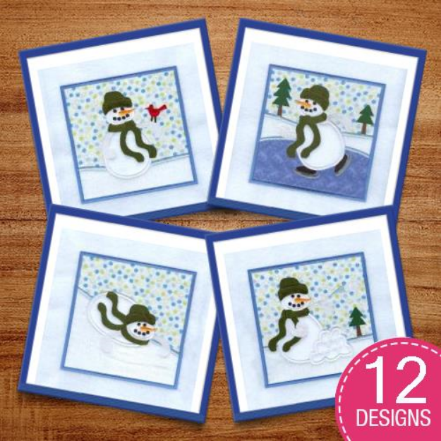 Picture of Snowmen Applique Squares 9" Embroidery Design Pack