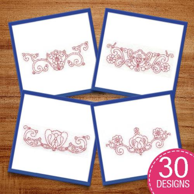 Picture of Decorative Redwork Floral Borders Embroidery Design Pack