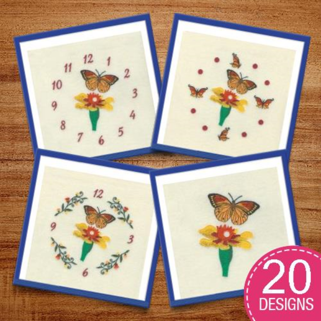 Picture of Butterfly Clocks Embroidery Design Pack