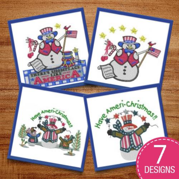 Picture of Patriotic Snowmen Embroidery Design Pack
