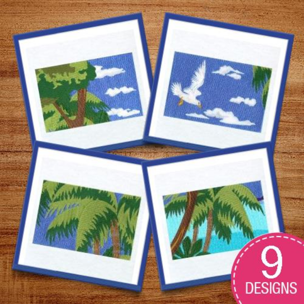 Picture of Tropical Beach Scene Embroidery Design Pack