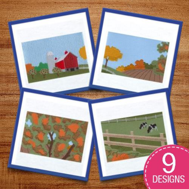 Picture of Fall Barn Scene Embroidery Design Pack