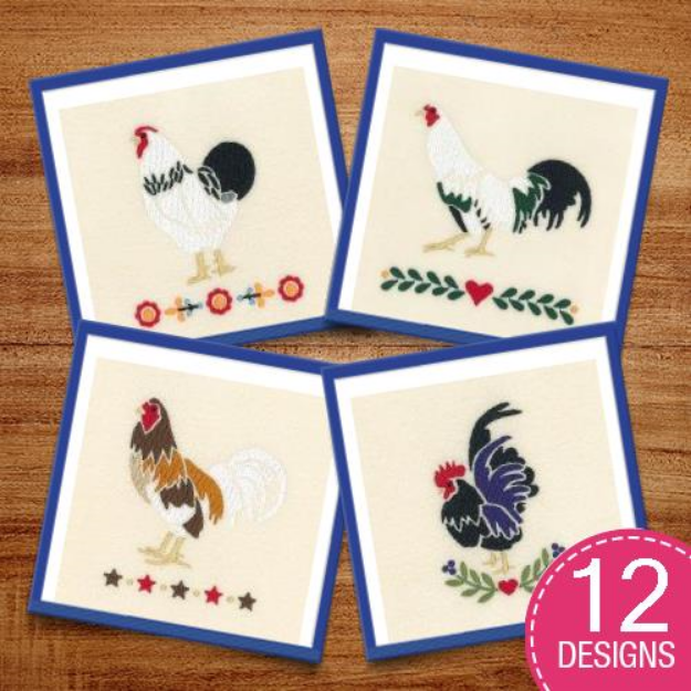 Picture of Country Rooster Stencils Embroidery Design Pack