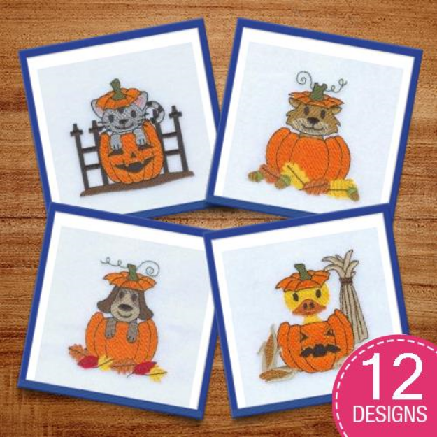 Picture of Pumpkin Animals Embroidery Design Pack