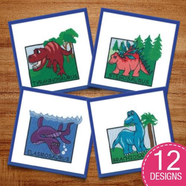 Picture of Kids Dinosaur Squares Embroidery Design Pack