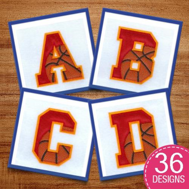 Picture of Basketball Applique Alphabet Embroidery Design Pack