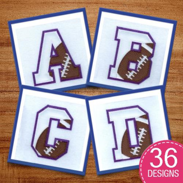 Picture of Football Applique Alphabet Embroidery Design Pack