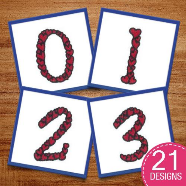 Picture of Valentine Hearts Numbers and Accents Embroidery Design Pack