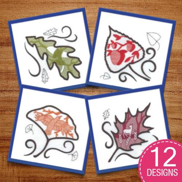 Picture of Fall Leaf Toile Scenes Embroidery Design Pack