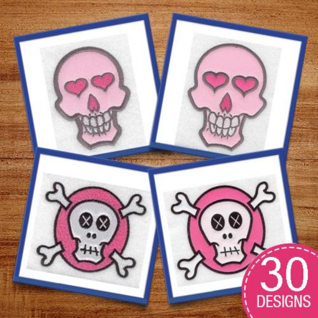 Picture of Pink Skulls Embroidery Design Pack