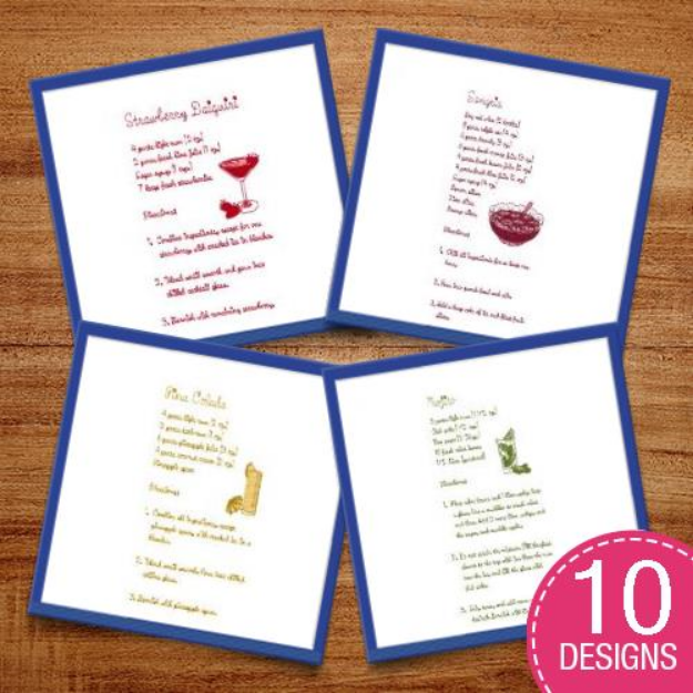 Picture of Bar Towel Drink Recipes Embroidery Design Pack