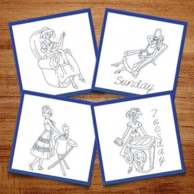 Picture of 50s Ladies Redwork Embroidery Design Pack