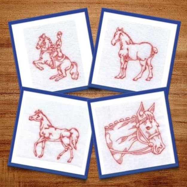 Picture of Redwork Horses Embroidery Design Pack