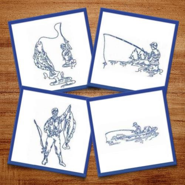 Picture of Fishermen Redwork Embroidery Design Pack