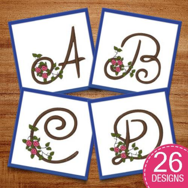 Picture of Pink Rose Monogram Embroidery Design Pack