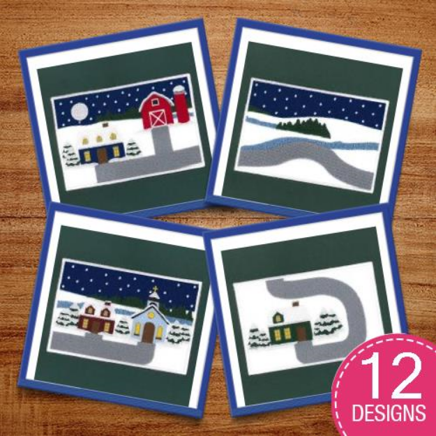 Picture of Kids Christmas Placemat Scene Embroidery Design Pack
